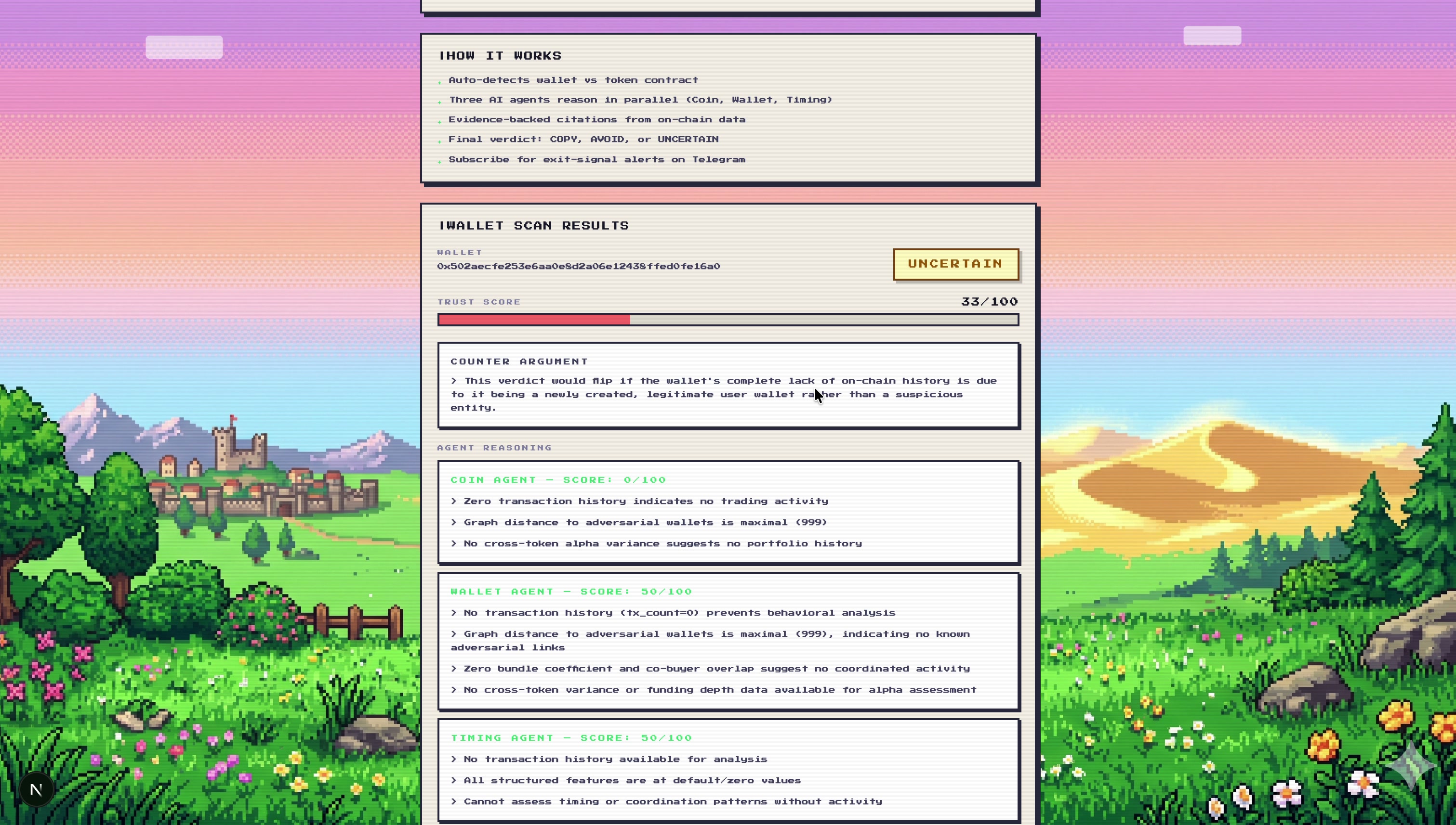 Agent reasoning traces from Coin, Wallet, and Timing agents